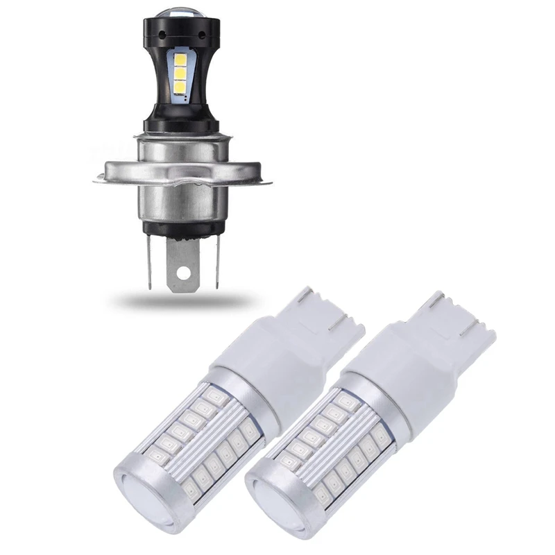 

1X H4 Motorcycle 3030 LED Hi-Lo Beam Headlight Head Light & 2X 7443, T20 Led Bulbs Red 900 Lumens Turn Signals Light
