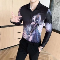 autumn shirt mens long sleeve students korean fashion handsome printed shirt handsome personality mens flower shirt
