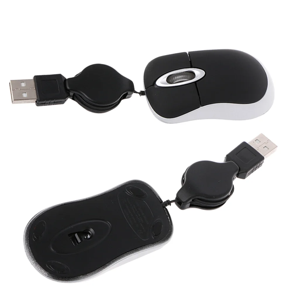 

Компактная оптическая мышь для путешествий, 2 шт., выдвижной шнур «подключи и работай» для Windows (черный)