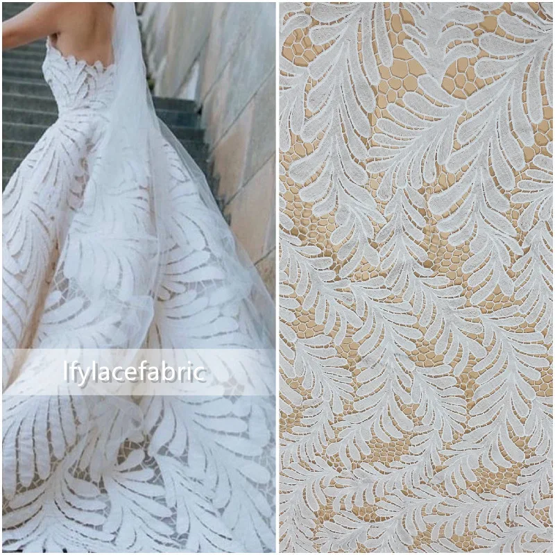 

Hot Style Off White Guipure Lace Fabric 1 Yard African Swiss Embroidery Corded Lace Fabric Wedding Dress Fabric Material