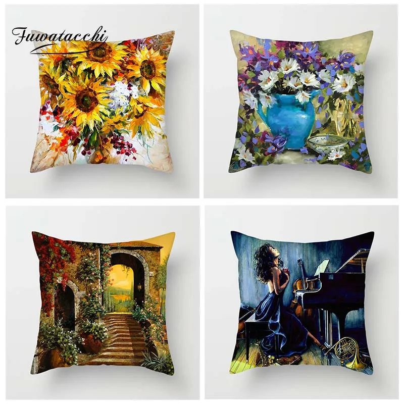 

Fuwatacchi масляная живопись, наволочка для пианино, искусство, Обложка для дома, автомобиля, стула, Декор, растения, парусник, наволочки