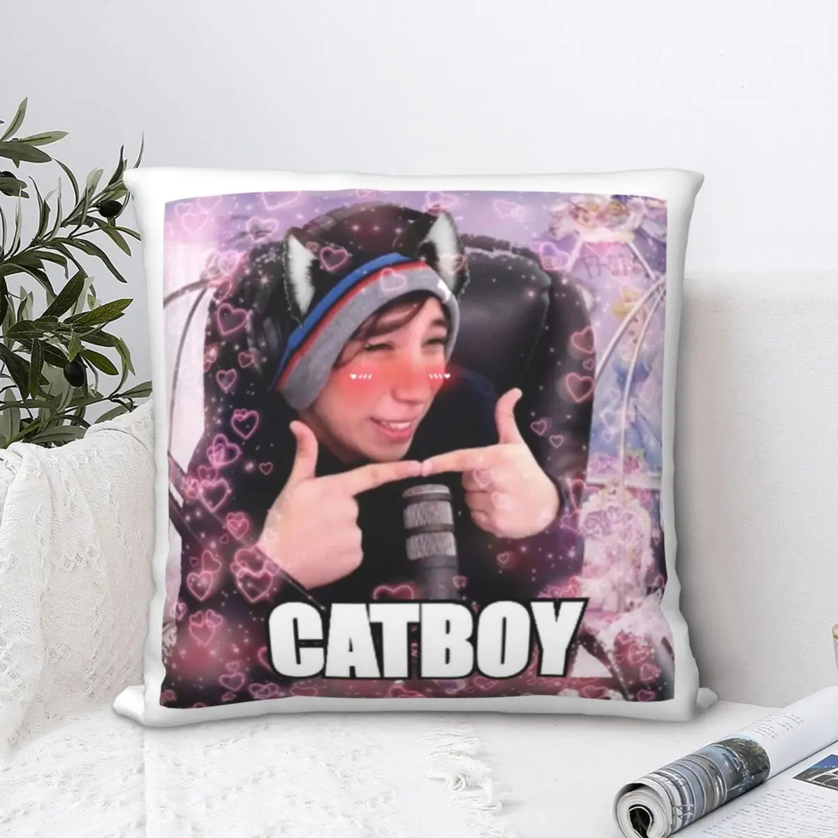 

Квадратная подушка Catboy Quackity, чехол, наволочка, удобная подушка, чехол из полиэстера, наволочка для дома, спальни, автомобиля, 45x45 см