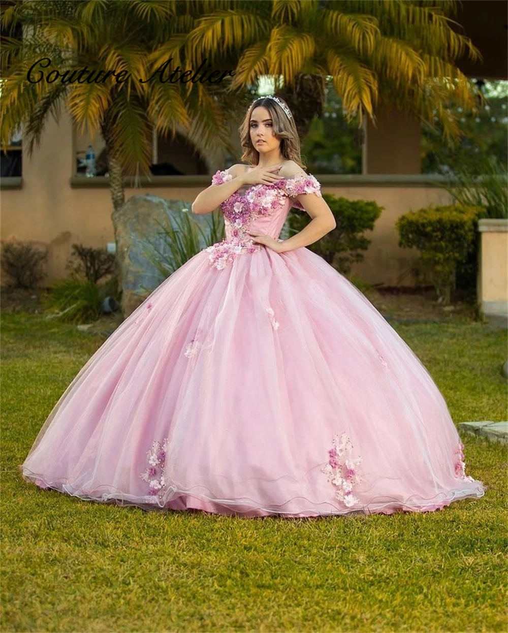 Light Pink Quinceanera Dresses Ball Gown Birthday Party Dress Lace Up Graduation Gown Off The Shoulder vestidos de quinceañera