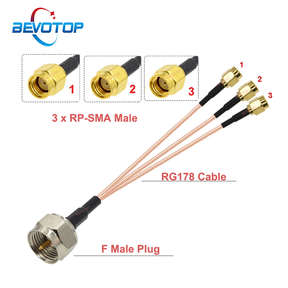 

1PCS SMA to F Splitter Cable F Male to 3 x RP-SMA Male RG178 Cable Adapter Antenna Extension Jumper Cord 10/15/ 20/25/30/50CM