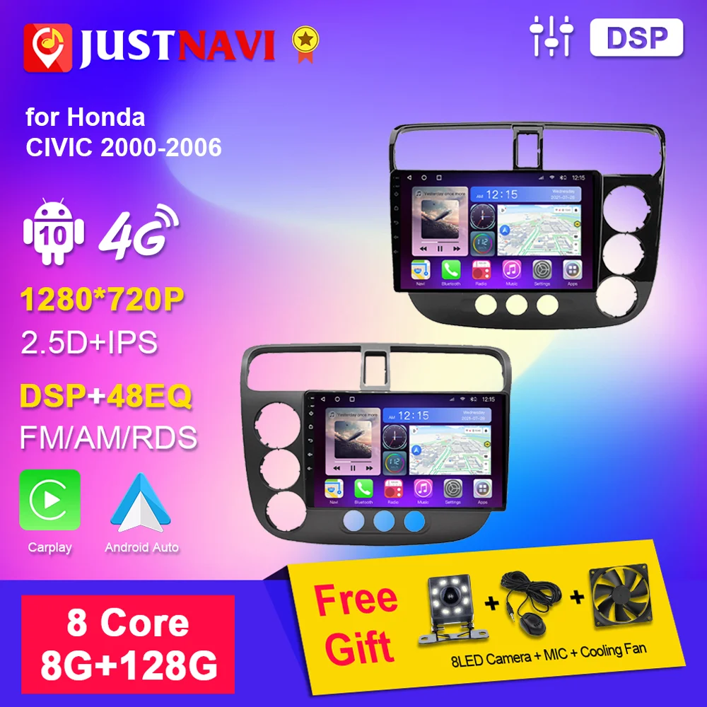 

JUSTNAVI GPS Android 10 Autoradio for Honda CIVIC 2000-2006 LHD RHD Multimedia Video Player 2Din Wireless Carplay Auto Car Radio