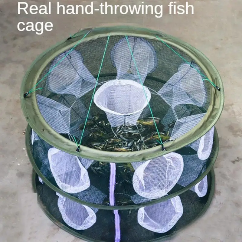 

Automatic Open Fishing Net Folded Portable Round Fishing Net Nylon Foldable Crayfish Shrimp Catcher Crab Fish Trap Cages