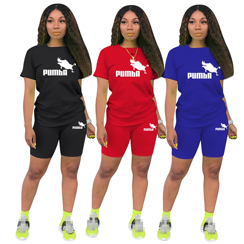 Summer Short Sleeve O-neck T-shirt Jogging Suit Women's Two-piece Top + Pencil Shorts Suit Sportswear Suit Graphic T-shirt