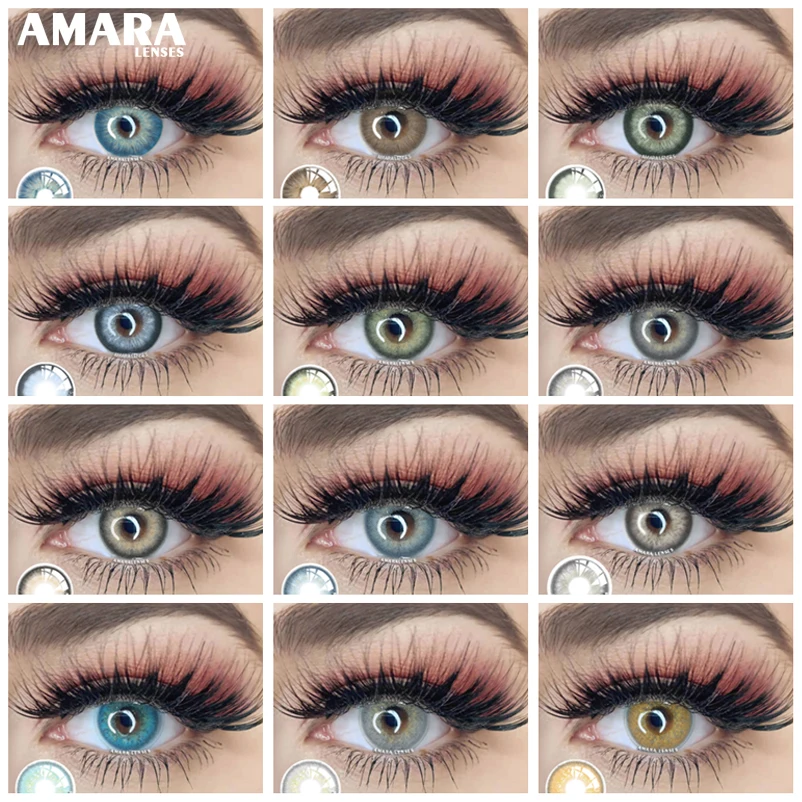 

AMARA 2pcs Natural Color Contact Lenses for Eyes PATTAYA Cosmetic Contact Lenses Blue Color Lens with Contact Case Green Lens