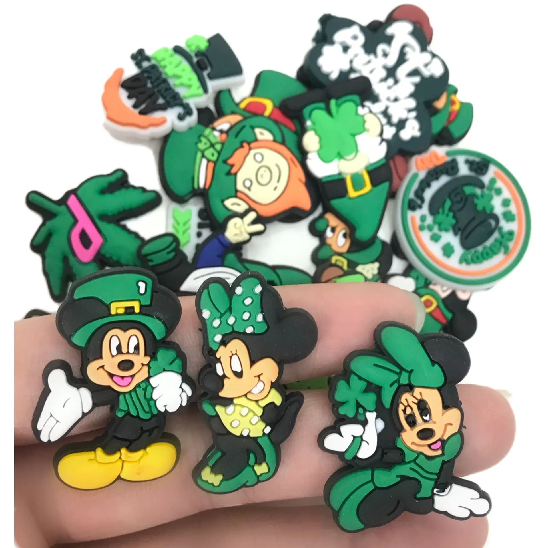 

Hot 1pc Green series cartoon characters PVC Shoes Charms DIY Mickey Mouse Accessories Fit croc jibz Decoration Buckle Kids Gifts
