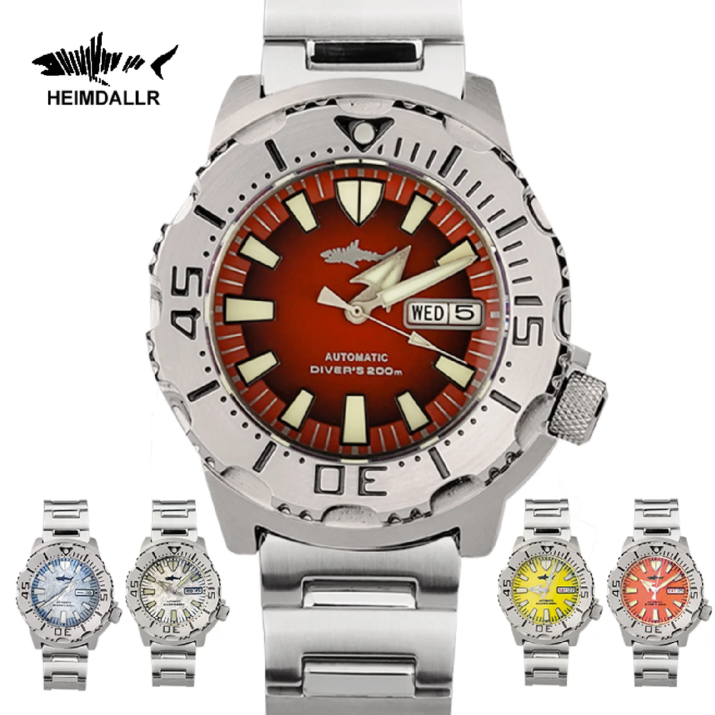 

Heimdallr New Version Monster Watch Red Dial C3 Luminous NH36 Automatic Watch Waterproof 200m Diver Mechanical Luxury Brand
