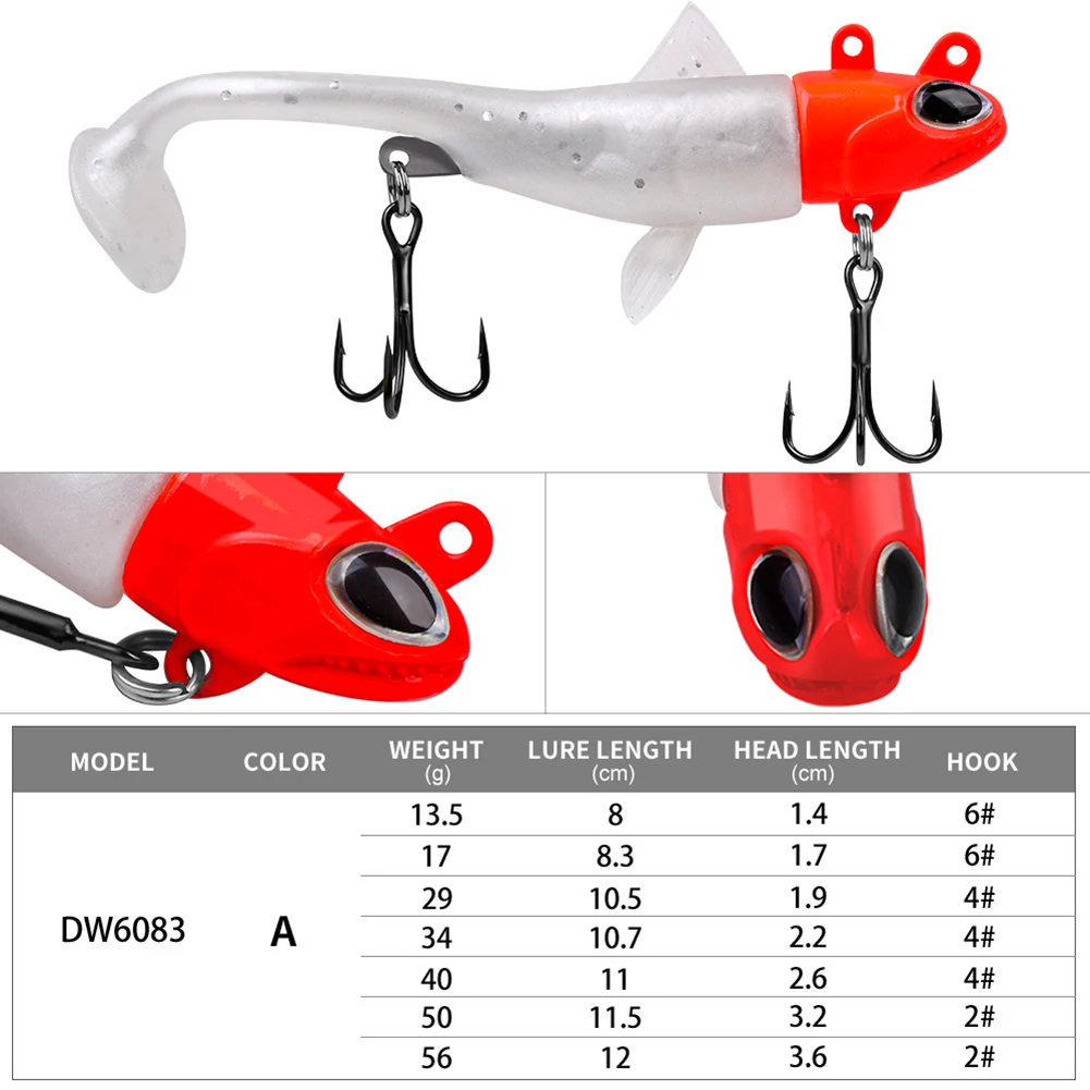 

Treble Hooks Fishing Lure 13.5g-56g 3D Fat Tail Jig 4.2cm/4.4cm-6.5cm BIONIC HEAD Bait Fish Lure Fishing Glightning Eyes