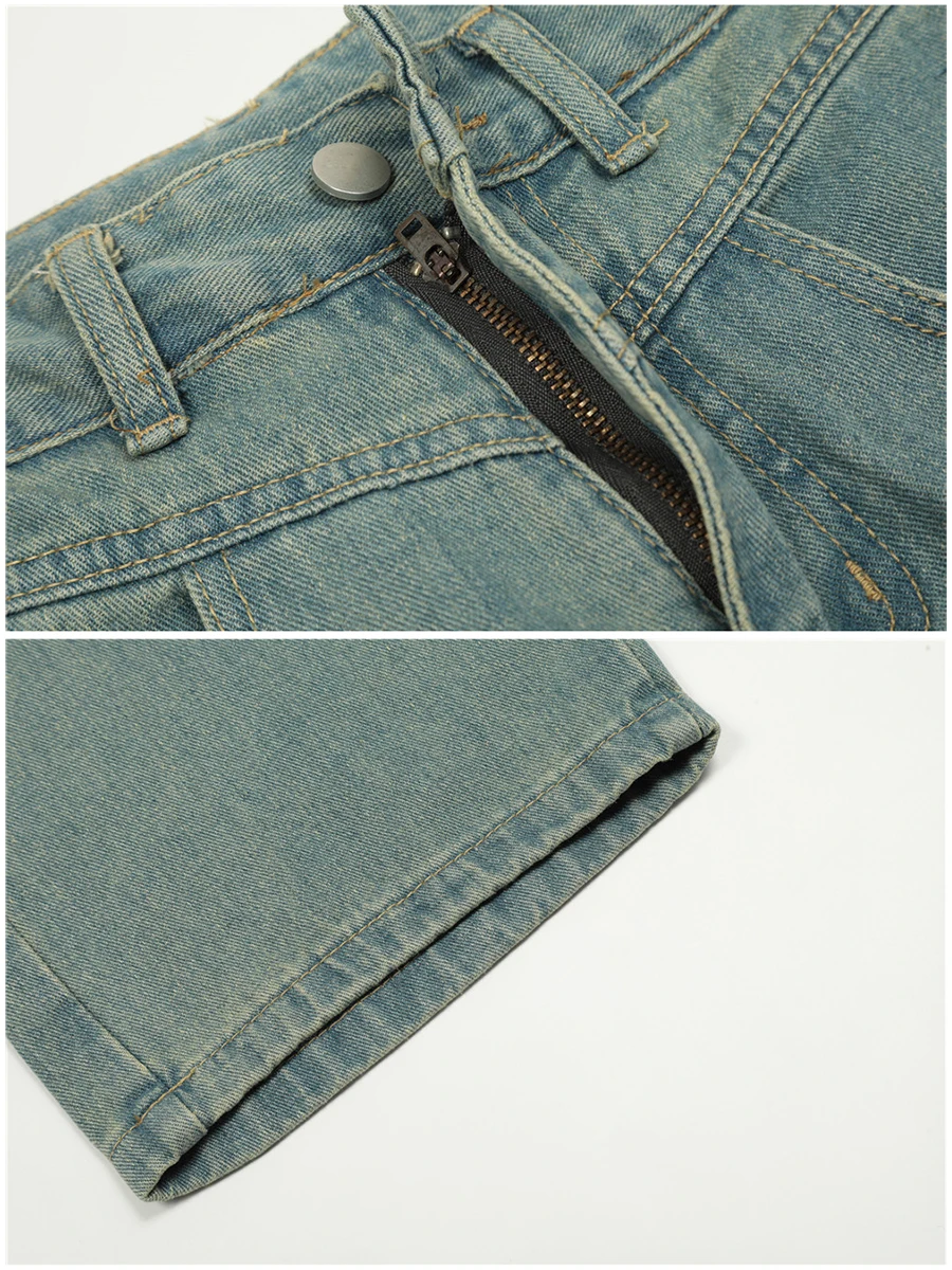 Four Seasons Men's Jeans Flocking Embroidery Design Straight High Street Loose Casual Wide Leg Pants Streetwear Men Ins Hot Sale