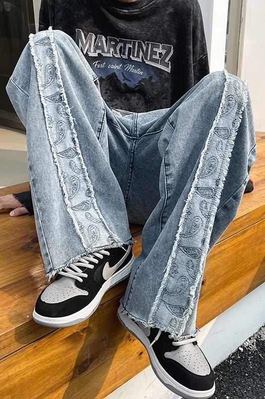 Джинсы высокого дизайна мужские нишевые жареные уличные модные брендовые брюки