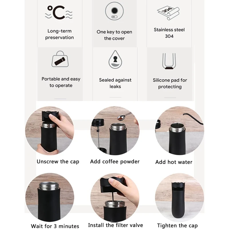 ABHG портативный френч-пресс дорожная кофеварка с двойными стенками из