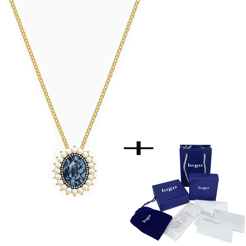 

New Fashion Exquisite Millrnnium Blue Crystal Ladies Necklace Retro Luxury Send Girlfriend Classic Birthday Engagement Best Gift