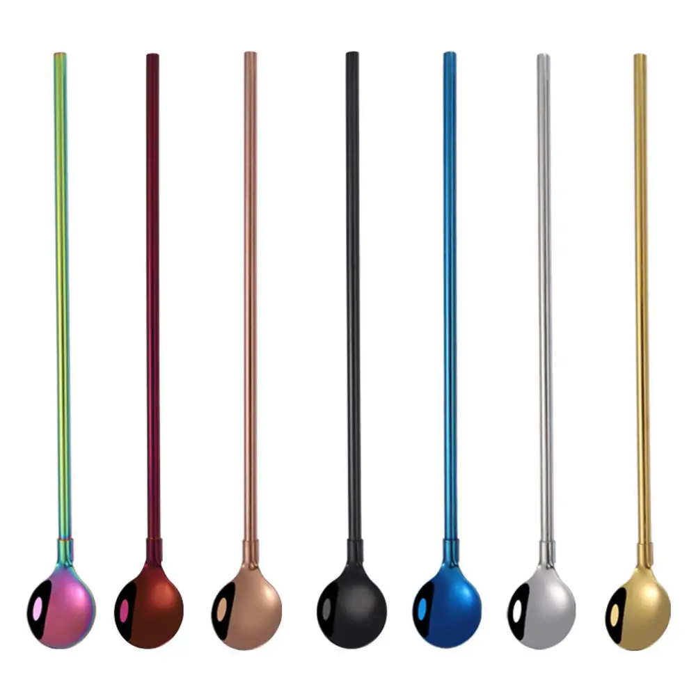 

304 Stainless Steel Colored Straw Spoon Creative Tea Infuser Strainer Spoon Drink-Metal Straw Spoon