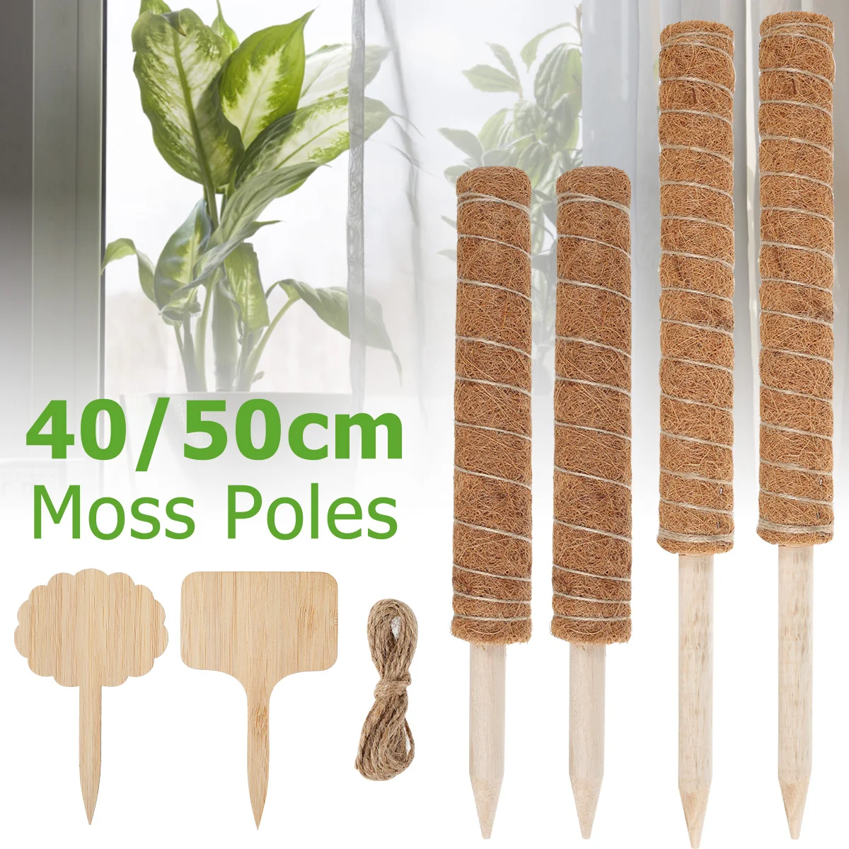 

Plant Pole Stick Natural Coconut Palm Coir Totem Pole Safe Moss Pole Coconut Palm Plant Support Kit with 2pcs Wooden Labels and