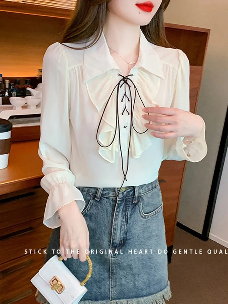 Женские шифоновые блузки рубашка Новое поступление осень 2023 корейский стиль