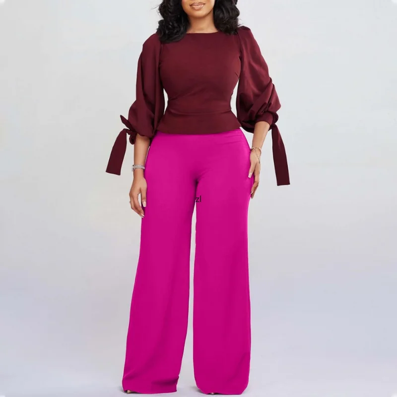 Two Piece Sets Women Dashiki African Clothes Spring Summer New Fashion Three Quarters Sleeve Top And Pants Suit Matching Sets
