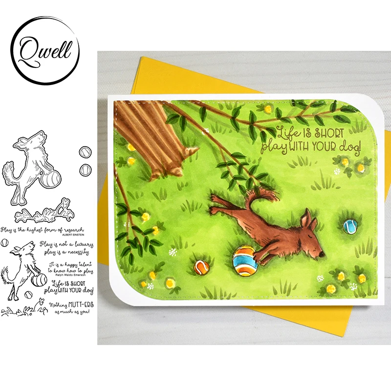 

QWELL A Dog Playing Ball Metal Cutting Dies macth Clear Silicone Stamps Set for DIY Craft Paper Cards Scrapbooking 2023 New