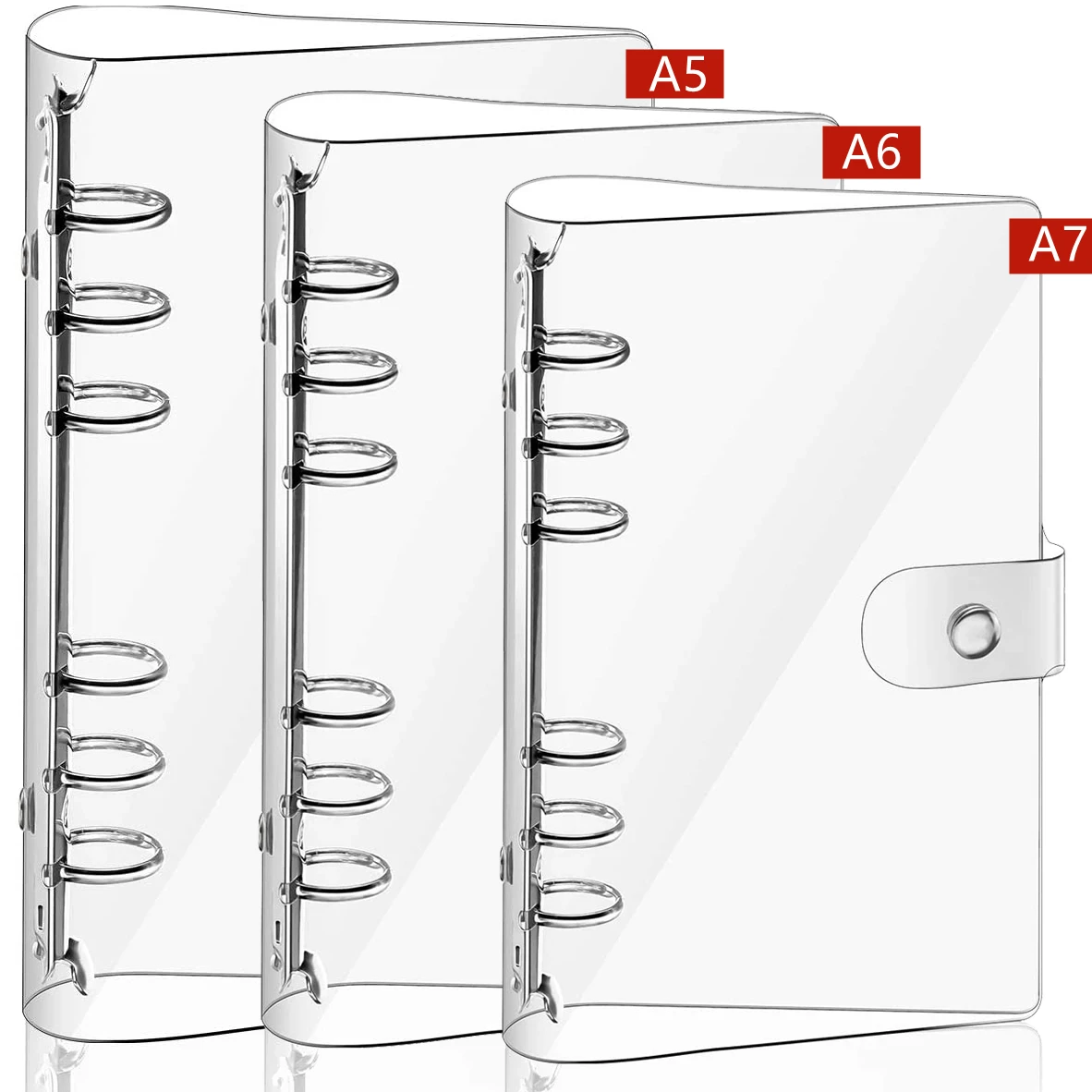 A7 A6 A5 Transparent Soft PVC 6-Ring Binder Cover Snap Button Close Case for 6 Hole Refill Insert Filler Paper Loose Leaf Binder