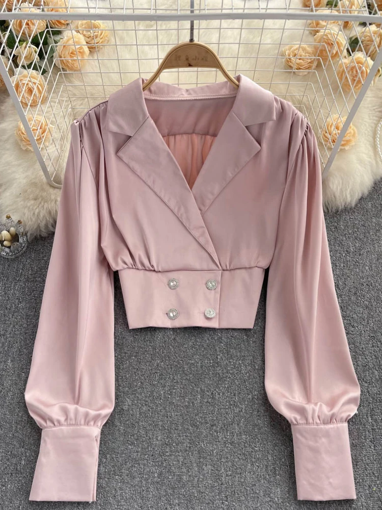 

Women Summer Shirt High-grade Temperament Suit Collar Shirt Top High-grade Small Unique and Chic Long-sleeved Shirt D2864