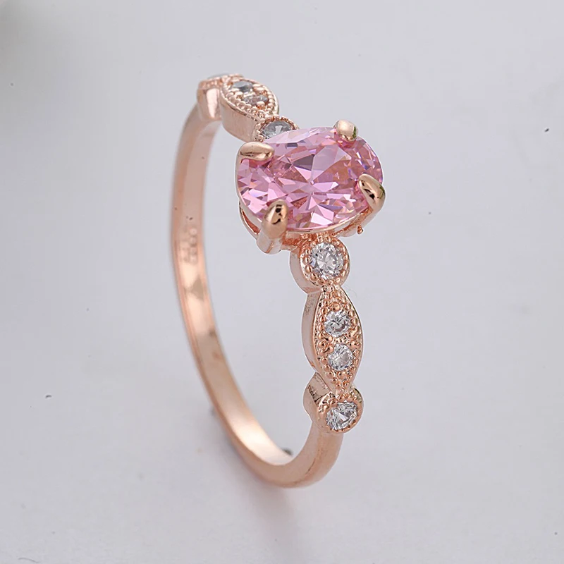 Romantic sentiment Pink Couple Stone Ring White Crystal Wedding Rings for Women Gold Color Engagement Ring Jewelry Anillos Mujer
