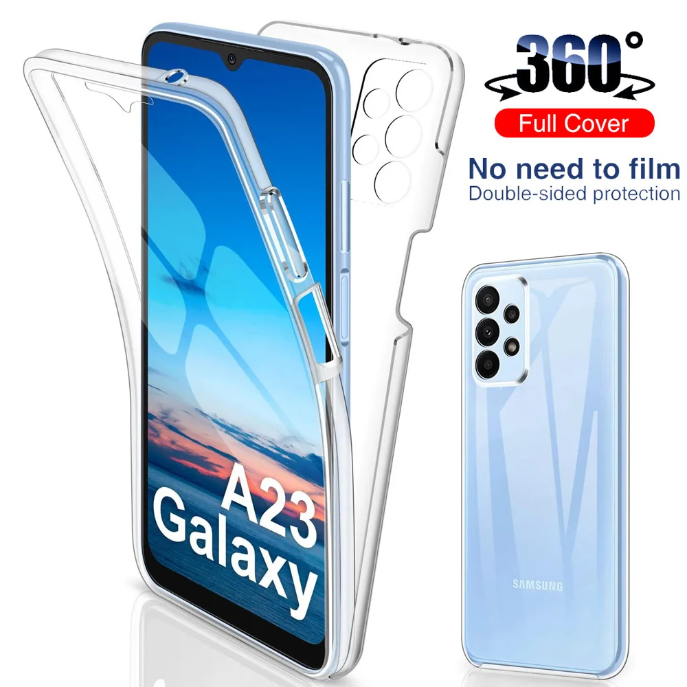 360 двухсторонний противоударный чехол для Samsung Galaxy A23, прозрачный полноразмерный защитный чехол для Samsung A13, A33, A53, A12, A22, A32 360 двухсторонний противоударный чехол для Samsung Galaxy A23, прозрачный полноразмерный защитный чехол для Samsung A13, A33, A53, A12, A22, A32