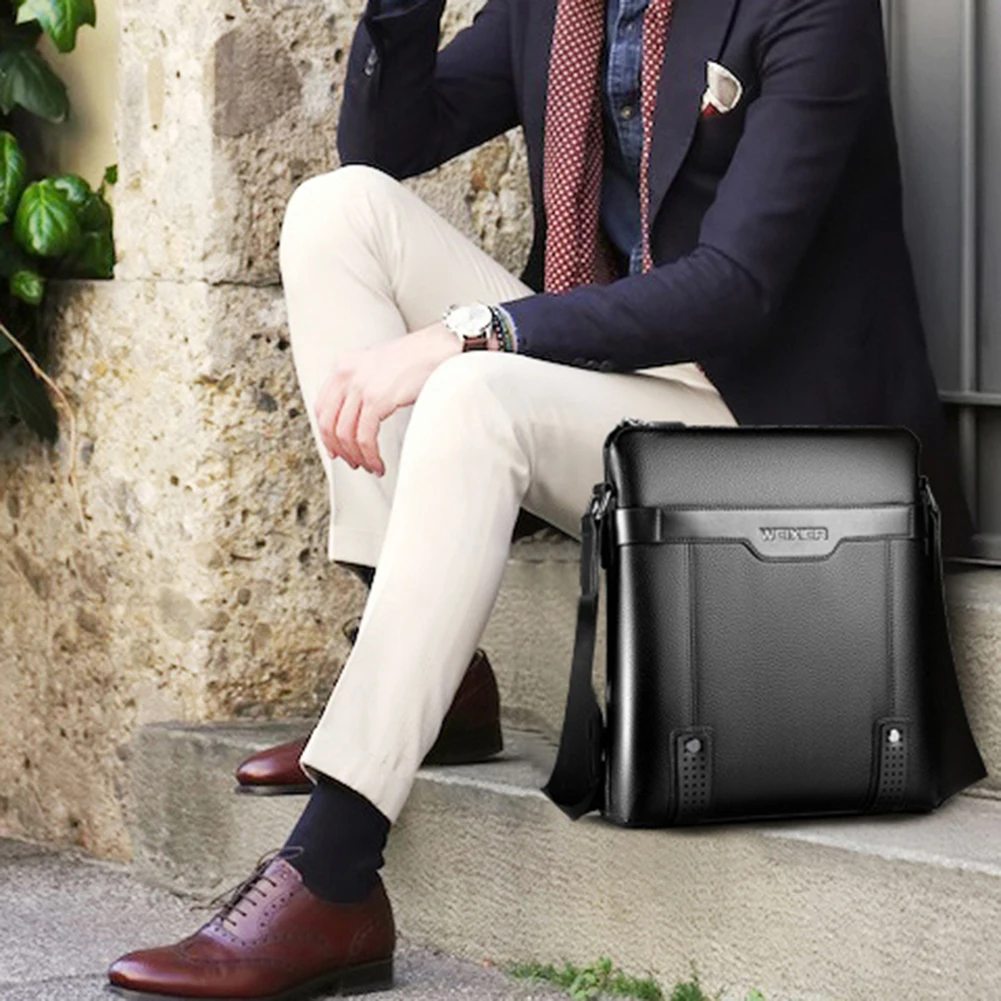 

Solid Color Shoulder Bags Business Leather Men Crossbody Travel Messenger Bags