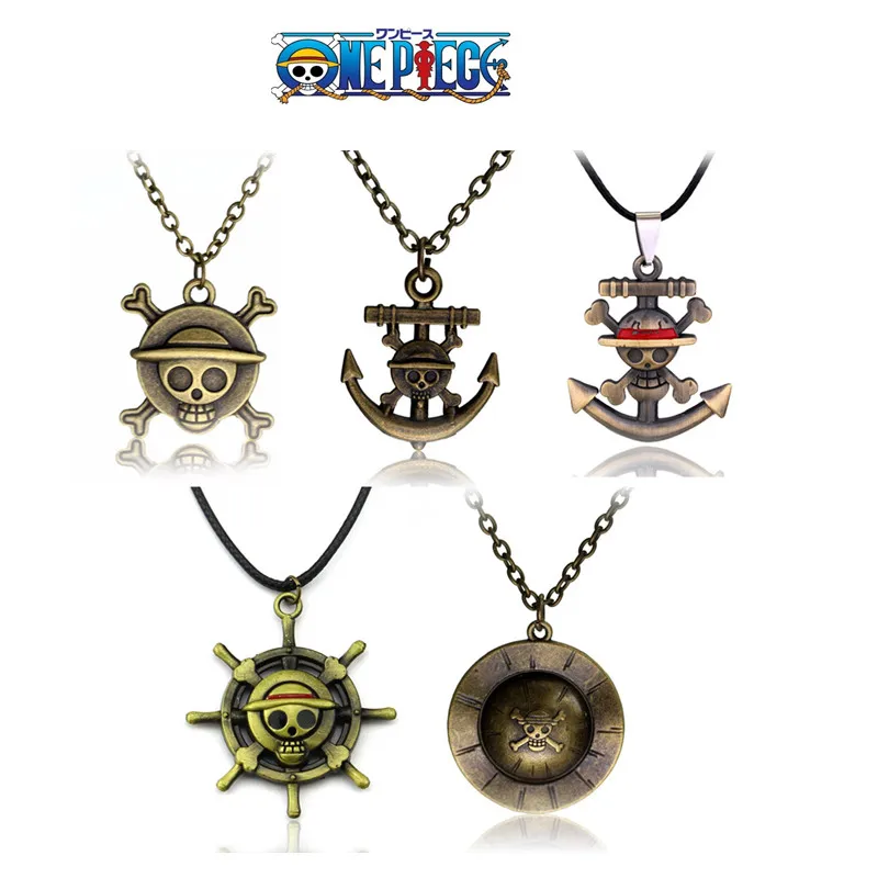 

Anime Peripheral One Piece Luffy's Straw Hat Chopper Fire Fist Ace Stainless Steel Skull Rudder Logo Necklace Pendant