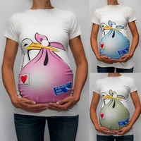 womens pregnant womens cartoon t shirts round collar collar womens spring and summer short sleeved womens top