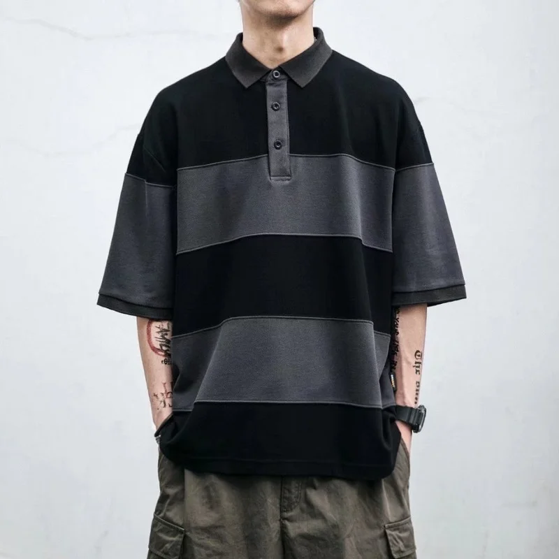 

Men's 2022 Summer New Striped Polo Casual Short Sleeves Loose Trendy Cool Fashion Polo Shirts Men's T