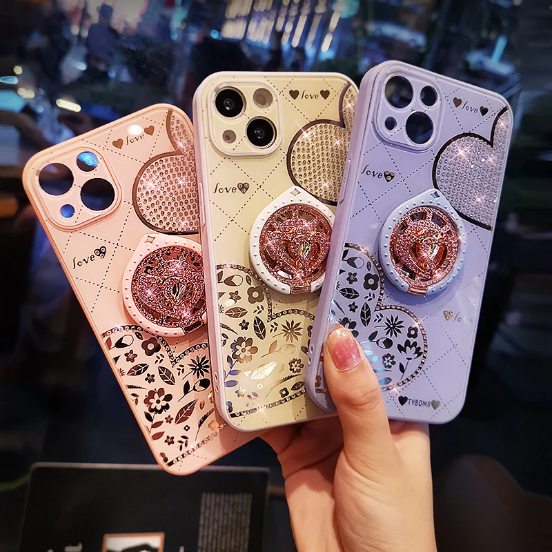 

Mobile Phone Case for IPhone 13 12 11 Pro Max High-end Sense Allinclusive for IPhone 11 12 13 Love Rhinestones with Ring Bracket