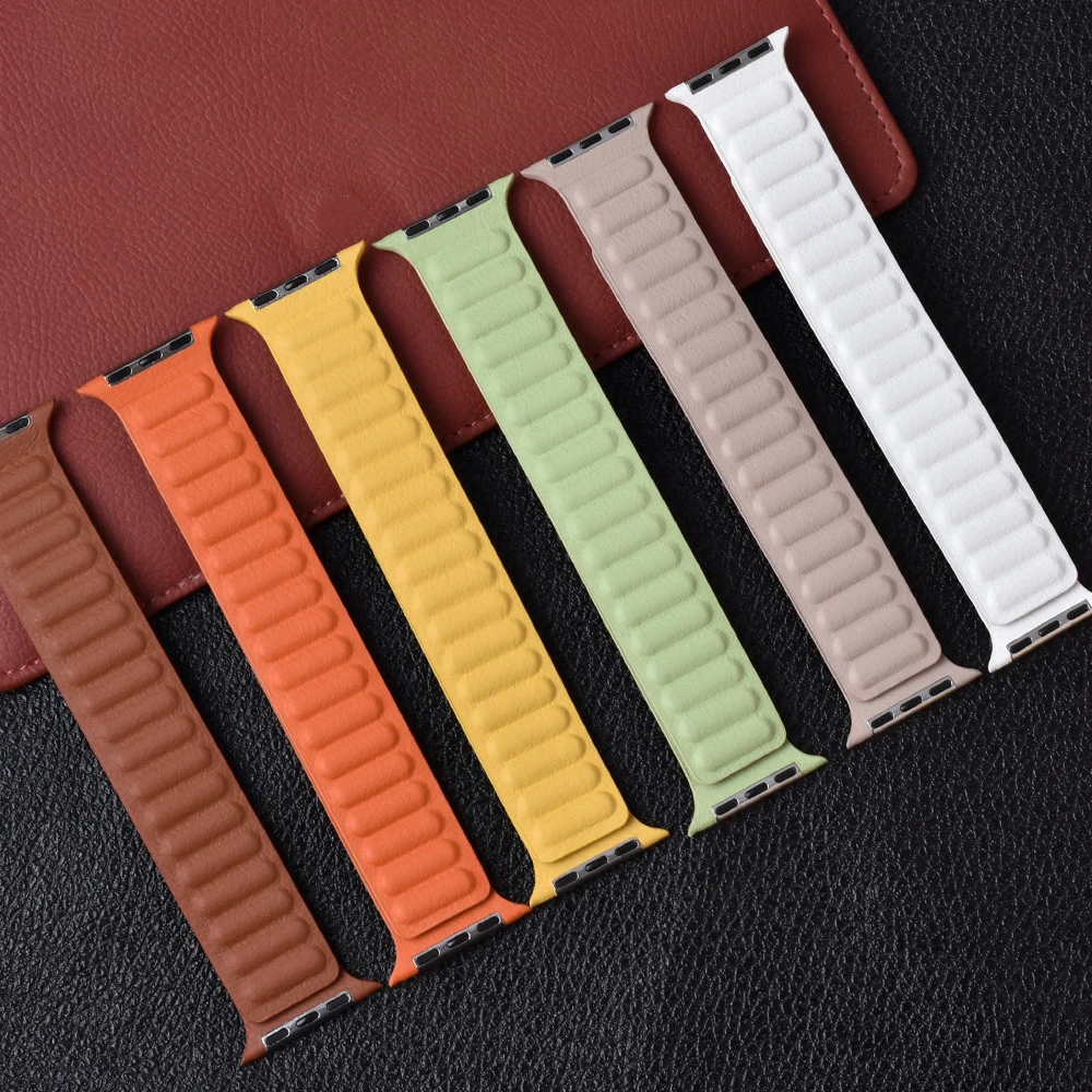

Ремешок кожаный магнитный для apple watch, силиконовый браслет для iWatch series 7 6 SE 5 4 3 42 мм 38 мм 44 мм 40 мм 41 мм 45 мм