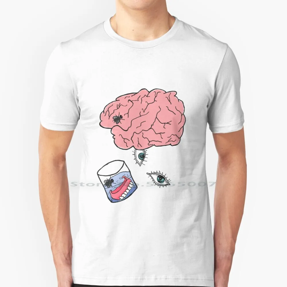 

Футболка с надписью She Eat Your Brain, 100% хлопок, летающие зубы, психоделические глаза, уличная Субкультура, Braindead, скейт, серфинг, большой размер 6xl, ...