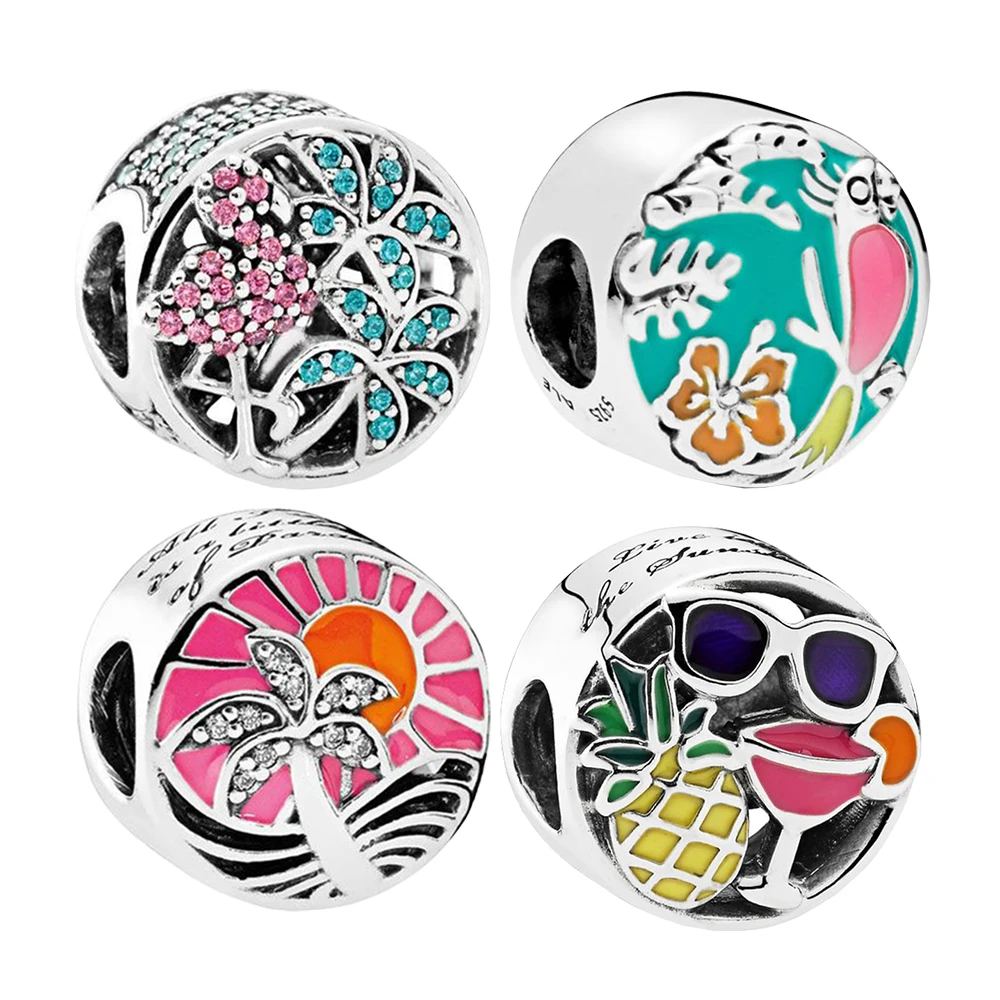 

925 Silver Summer Carnival Colorful Circular Pendant Birthday Party Fit For Pandora Original DIY Bracelet Necklace Ladies Gift