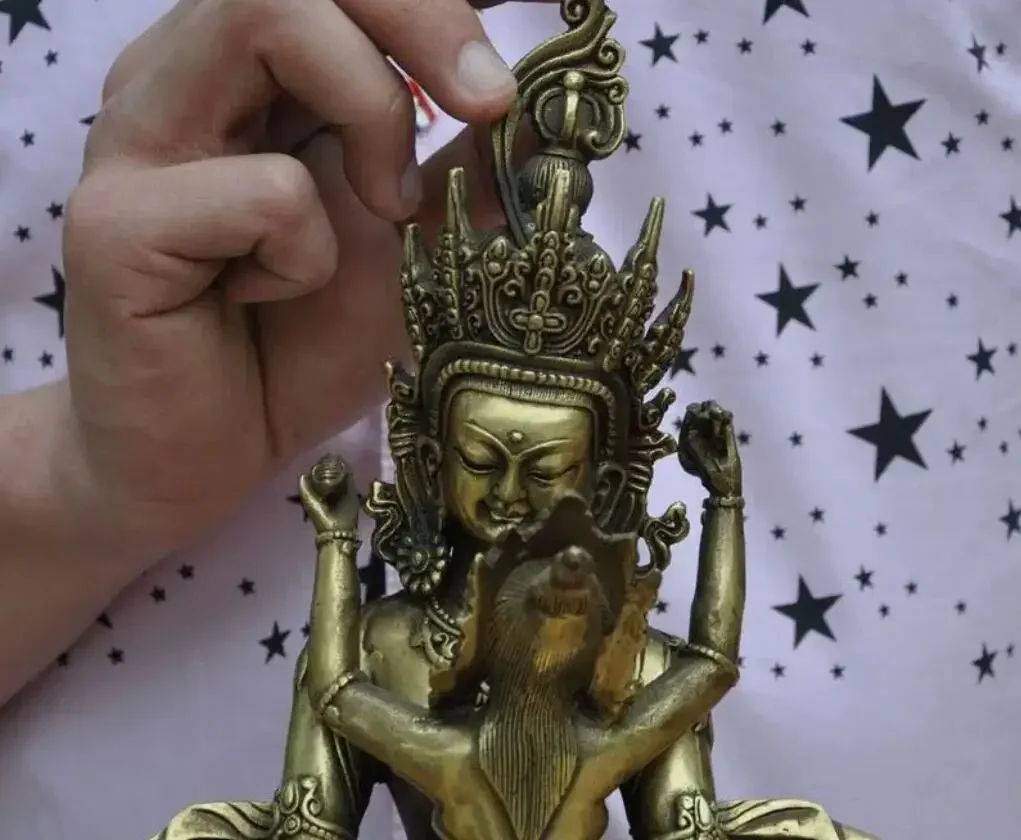 11-дюймовая тибетская бронзовая позолоченная статуя Ваджра Манддексавара Яб-Юум