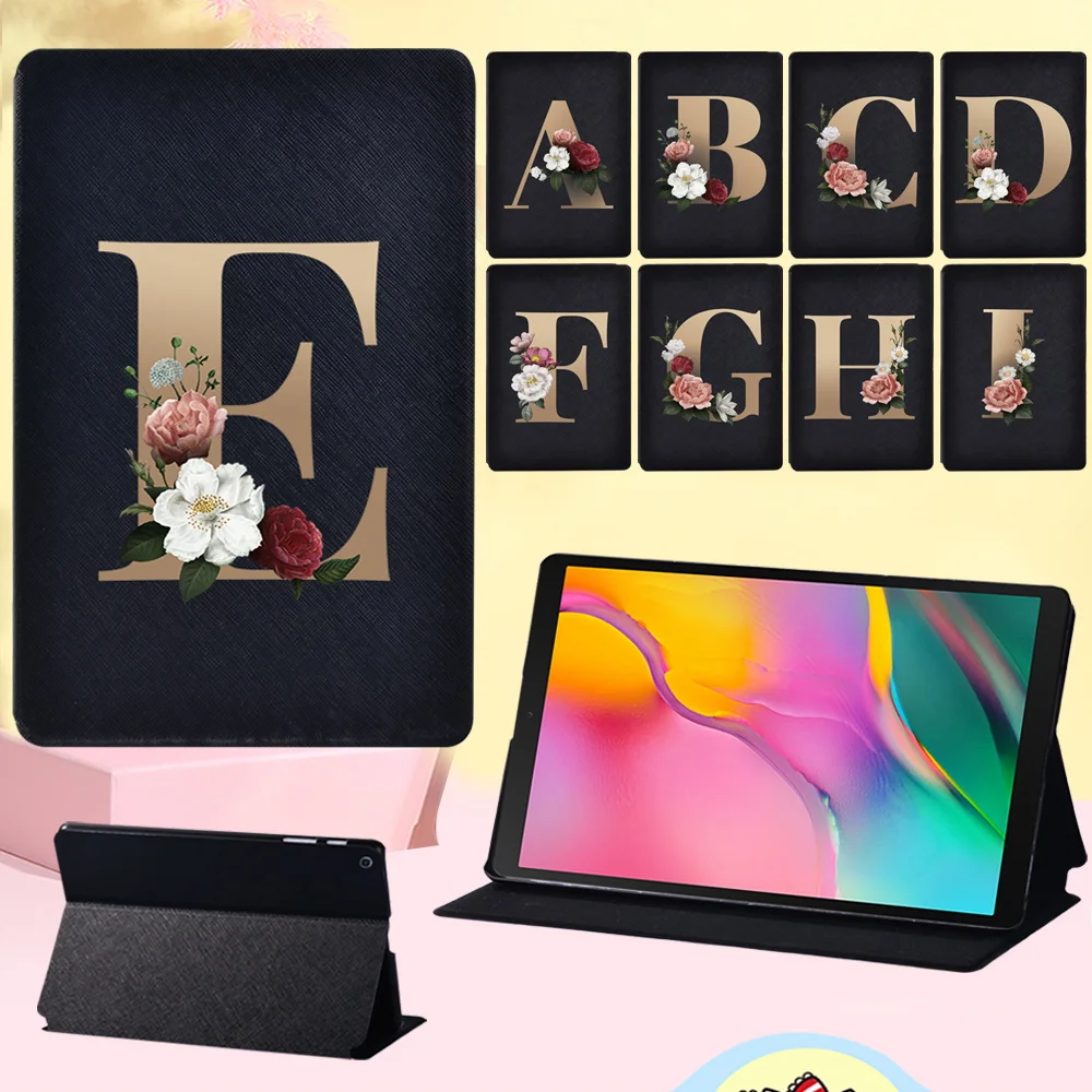 

Simple Style Tablet Cover Case for Samsung Galaxy Tab A 8.0 T290 T295 2019 Gold 26 Letters Pattern Leather Flip Shell + Stylus