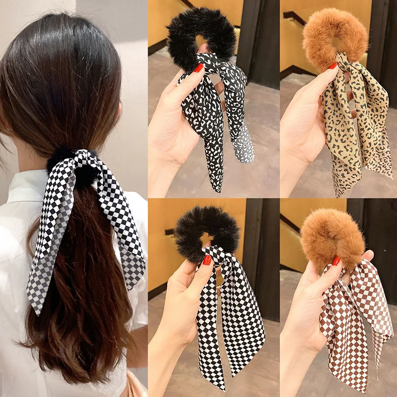 

Fashion Plush Silk Scarf Streamer Hot Women Fan Punk Ties Ponytail Holder Hair Accessories Elastic Hair Rope Ponytail Hair Ring