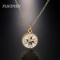 flscdyed 2022 vintage compass necklace for women men fashion party pendant creative colorful dripping oil female jewelry gift
