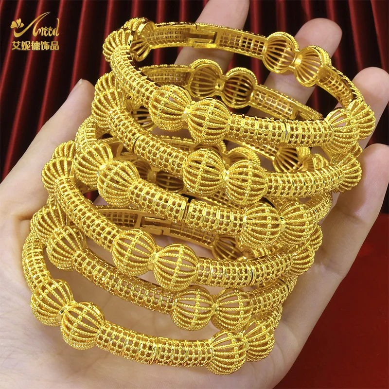 

ANIID Indian Bangles For Women Wedding Luxury Designer 24K Gold Plated Dubai Bracelet Charm Jewelry Wholesale Party Gifts