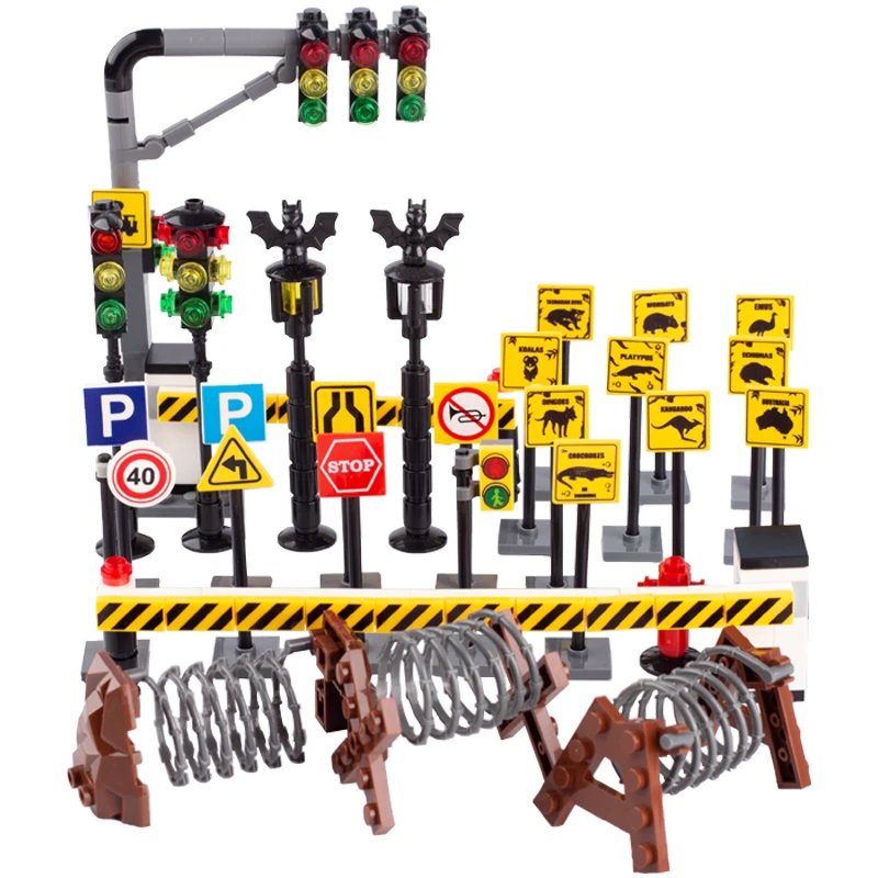 Совместимый город мини-дорожный фонарь уличный вид дорожный знак блоки военный