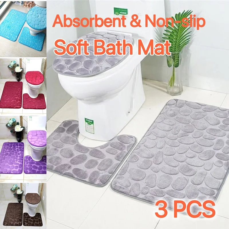 

Bathroom Mat Set Toilet Rug Home Decor Bathroom Floor Washable Door Mat Bath Side Mat Home Toilet Cover Shower Room Carpet