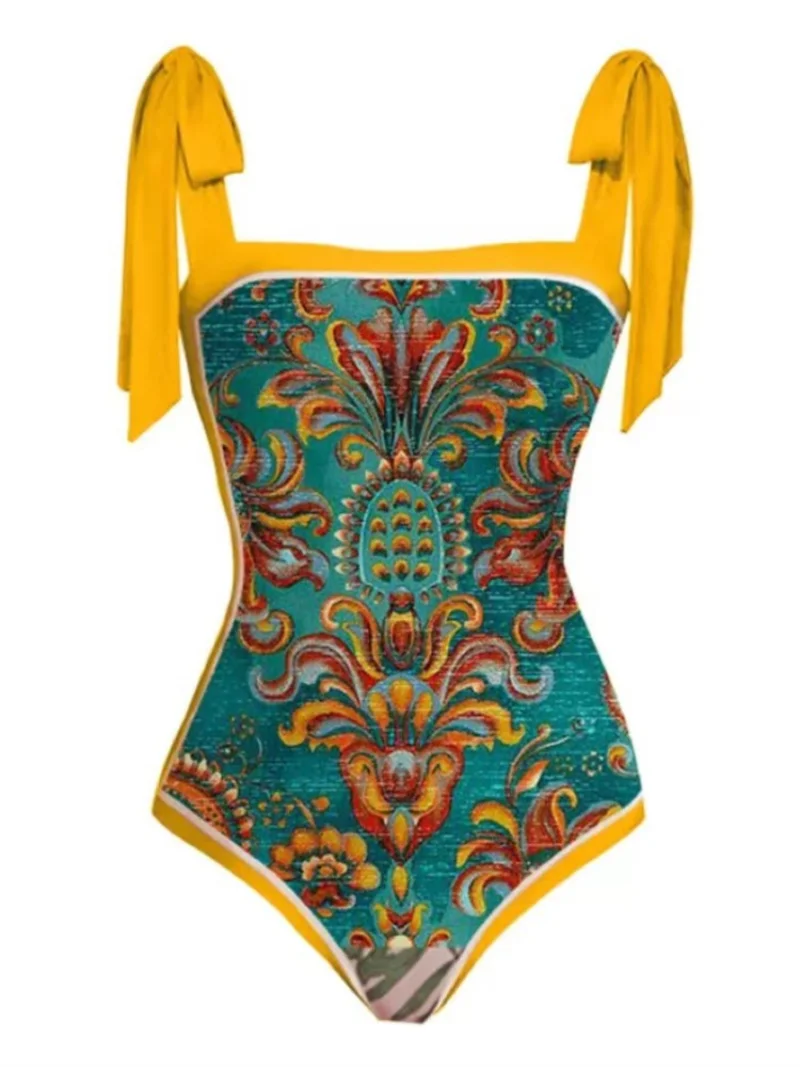 Bikini Bodysuit Swimwear Women With Skirt Bathing Suit Summer New Ruffle Splice Print Beachwear Holiday Bikini Cover Ups Outfits