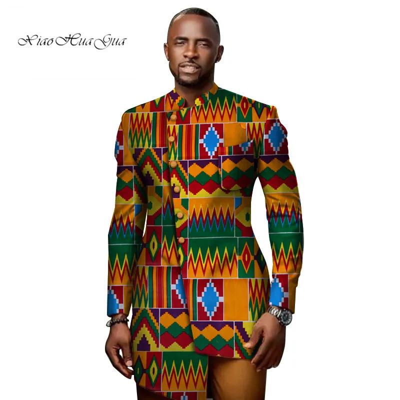 Dashiki African Print Patchwork Stand Collar Blazer African Style Clothing Bazin Riche Men Cotton Blazers WYN706