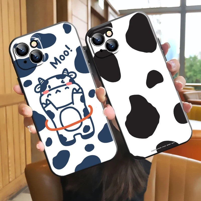 

Cute Cow Phone Case For Apple iPhone 13 12 11 Pro 12 13 Mini X XR XS Max SE 6 6s 7 8 Plus Carcasa Liquid Silicon Soft Funda