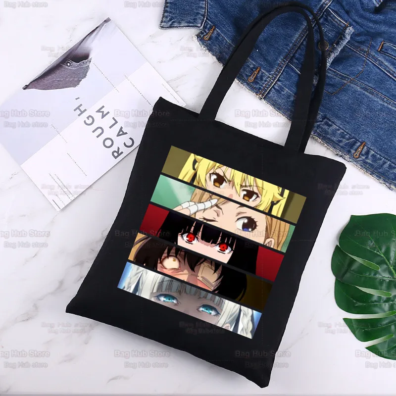 

Kakegurui Canvas Tote Black Bags Harajuku Casual Female Girl Tote Eco Shopper Japanese Anime Manga Yumeko Jabami Shoulder Bags