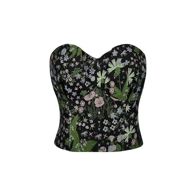 Chinese Style Embroidery Black Sexy Strapless Tube Top Outerwear Vest Chest Wrap Underwear Bottoming Top