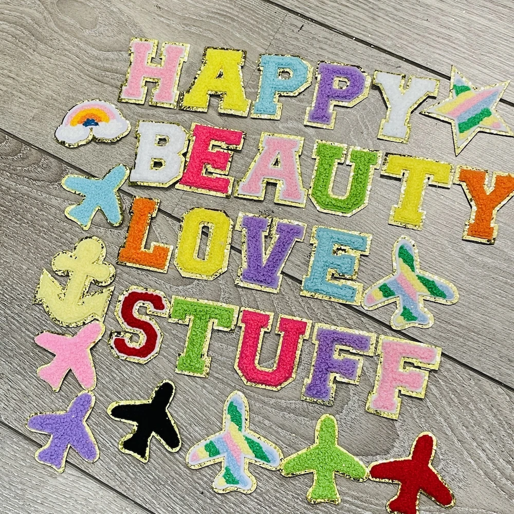 

5.5CM Self Adhesive Letter Patches Giltter Chenille Stick-On Letters Patch 26Pcs Towel Embroidered Sequin Felt Alphabet for DIY