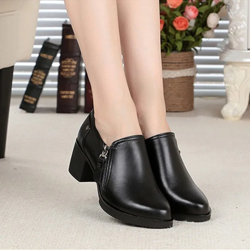 Plus Size 35 -43 Fashion Pumps For Women Office Shoes Solid Pointed-toe Medium Chunky Heel Comfortable Female Work High Heels